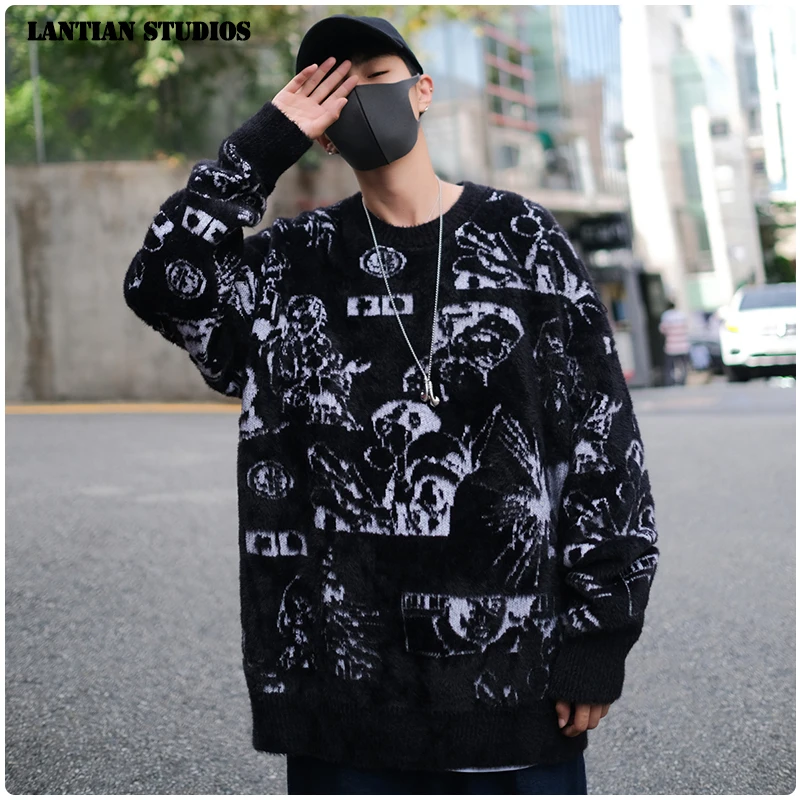 LT Studio японский Винтажный Мужской свитер с принтом Осень зима 2019 повседневный