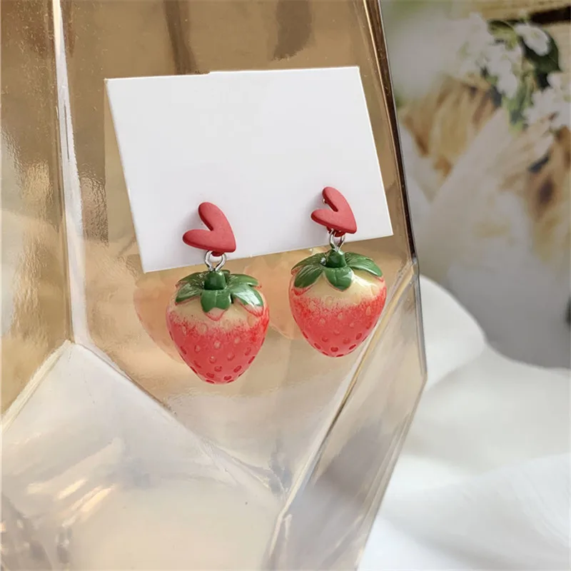 Корейские Модные металлические серьги в форме сердца клубники женские милые