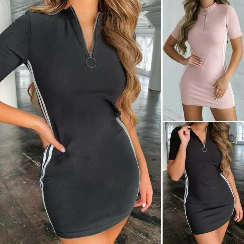 Модное женское облегающее платье-рубашка на молнии с V-образным вырезом и