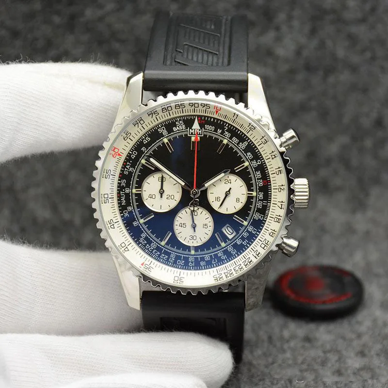 

Brand New Quartz Chronometer Mens Watches Silver Rose Gold Watch Date Wristwatches Stainless Steel Black Rubber Blue Sapphire