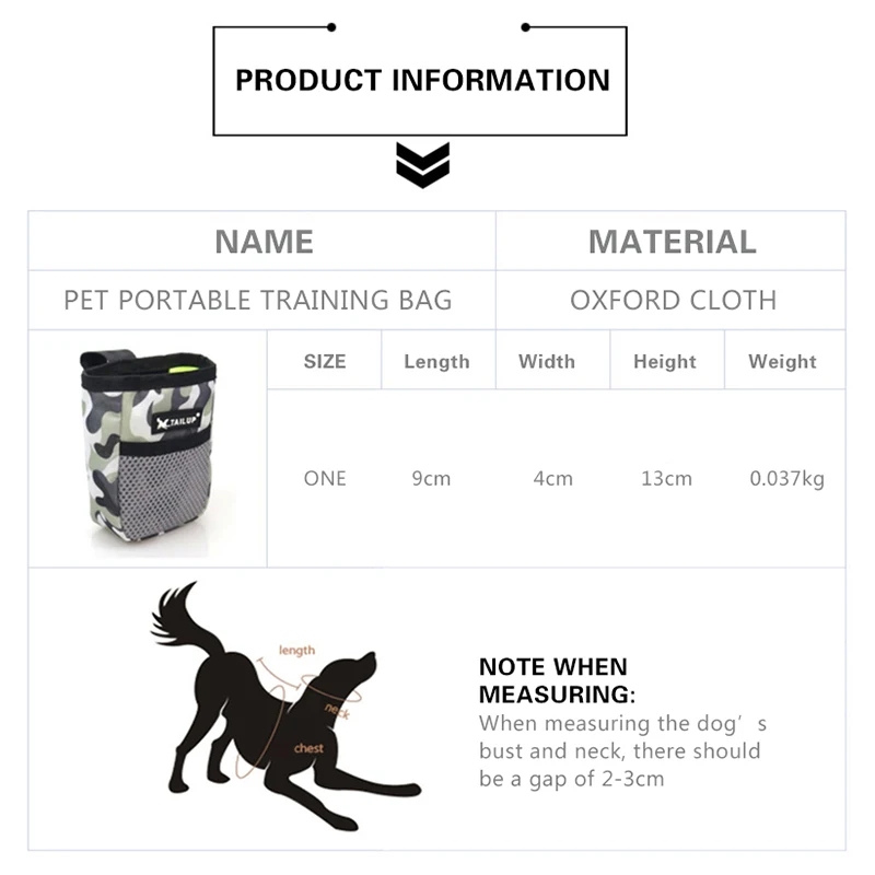 Портативный тренировочный мешок для собак съемный закусок многофункциональный