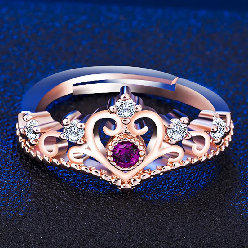 Кольцо в виде короны из циркония с изменяемым размером простой стиль праздничный