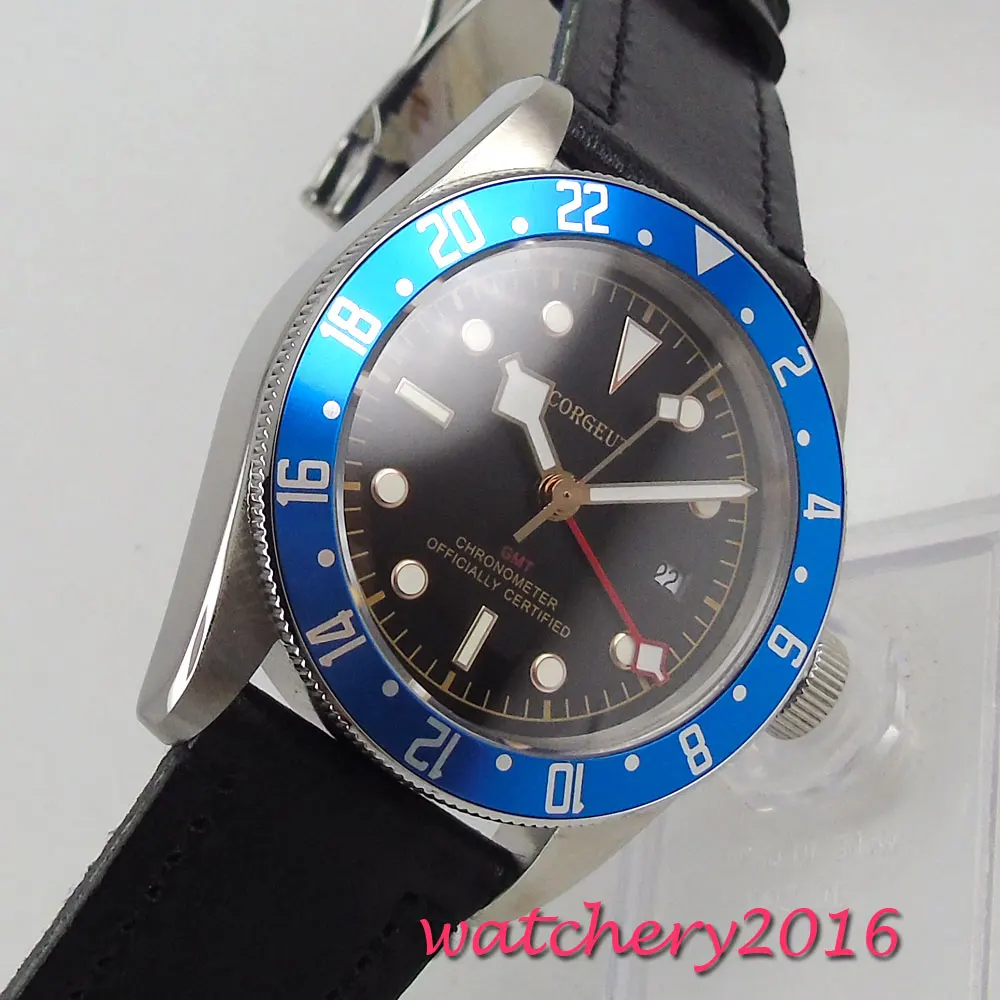 41mm Corgeut Black Dial gmt Sapphire Super Luminous automatic movement men's Watch | Наручные часы
