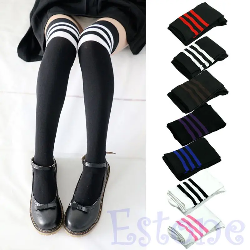 

Fashion Women Sexy Stripe Cotton Over Knee Socks Thigh High Stockings Long Socks Q1FE