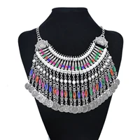 bohemian antique coin tassel gypsy ethnic necklace earrings travel commemorative colorful beads vintage jewelry set wholesale
