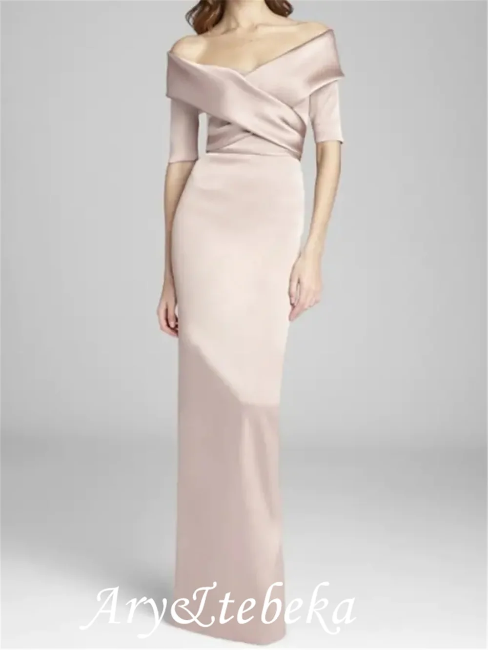

Sheath / Column Mother of the Bride Dress Elegant & Luxurious Off Shoulder Floor Length Satin Short Sleeve with Ruching 2021