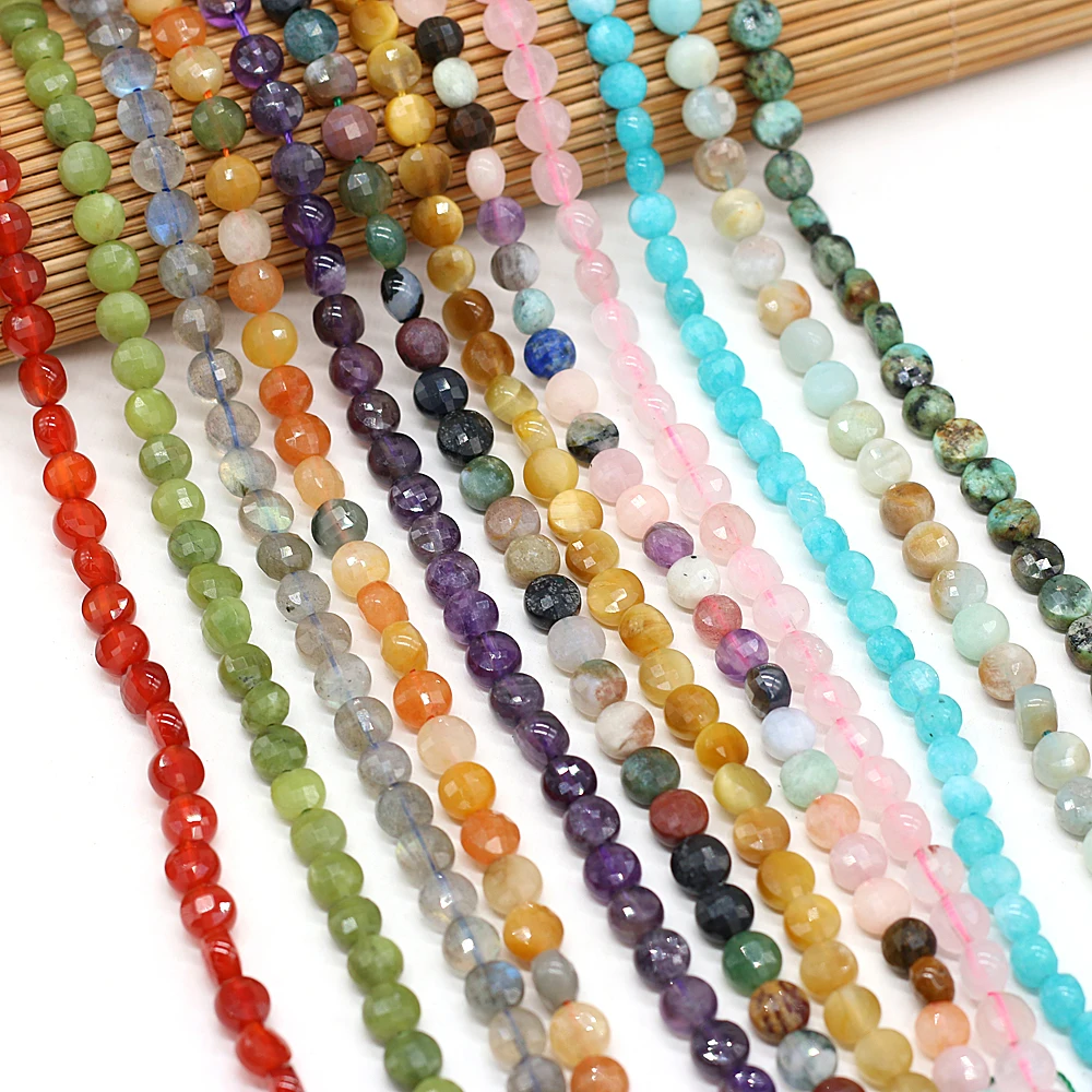 

2021Hot Sale Natural Semi-precious Stone Quartz Oblate Faceted Beaded Multi-stone Making DIY Necklace Bracelet Jewelry Gift 36CM