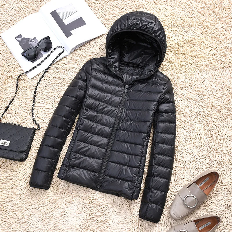 Winter Hooded Ultra Light Down Jacket Women 2021 Thin Duck Down Coat Slim Female Warm Solid Zipper Loose Size XXL Outerwear