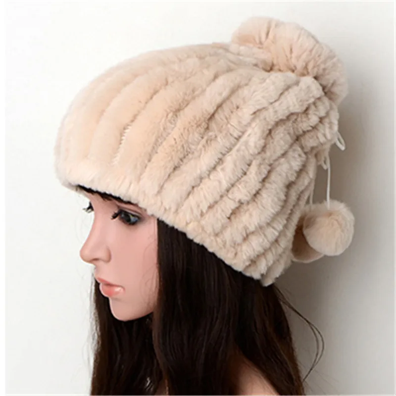 Женская зимняя меховая шапка теплая из натурального меха кролика Рекс различные