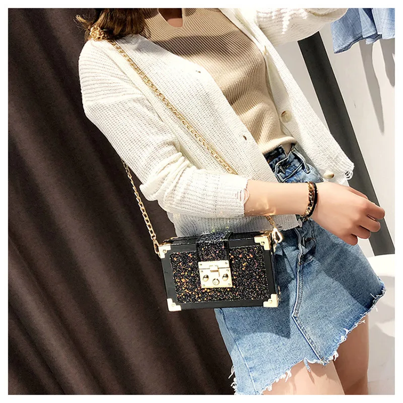 

Fashion Sequin Crossbody Bags for Women 2021 New PU Leather Shoulder Messenger Bag Lady Chain Travel Small Square Bag Handbags
