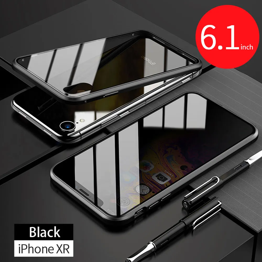Black Магнитный чехол 360 градусов для IPhone X XS MAX 7 6 6splus 8 PLUS, двухсторонний, полный ударопрочный защитный прозрачный чехол - Цвет: Black