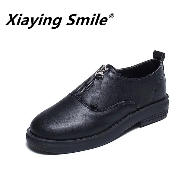 

Xiaying Smile Spring 2020 new women's shoes wild loafers front zipper two wear small leather shoes