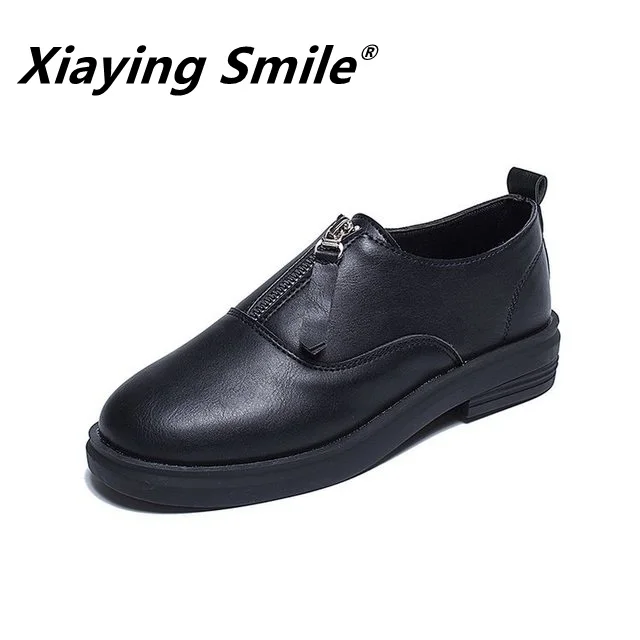 Xiaying Smile Новинка весны 2020 женская обувь дикие лоферы Молния Спереди две кожаные