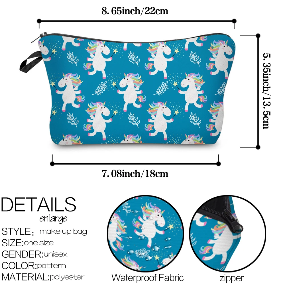 Deanfun 3D напечатанный Синий Единорог косметичка Водонепроницаемая для девочек