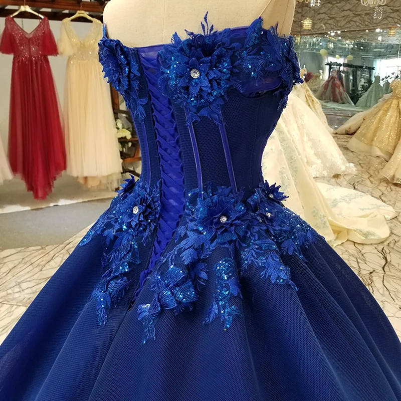 LS1440 3d цветы тюль голубой вечернее платье с плечом возлюбленный зашнуровать назад