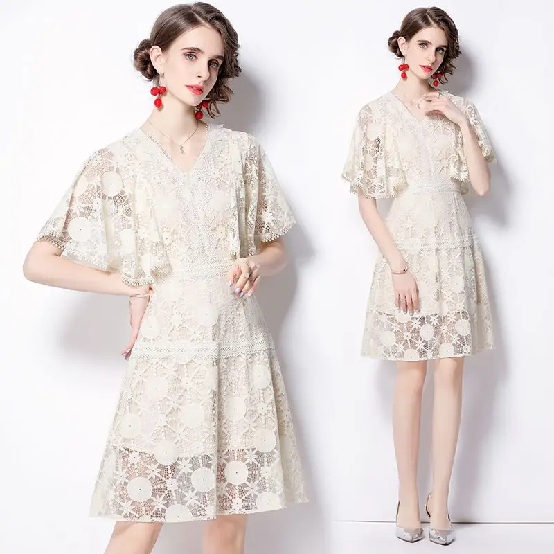 

Festa High Quality Wedding Party Robe Femme Runway A-Line Designer Casual Vestidos Women Summer Elegant Lace Dress 6506