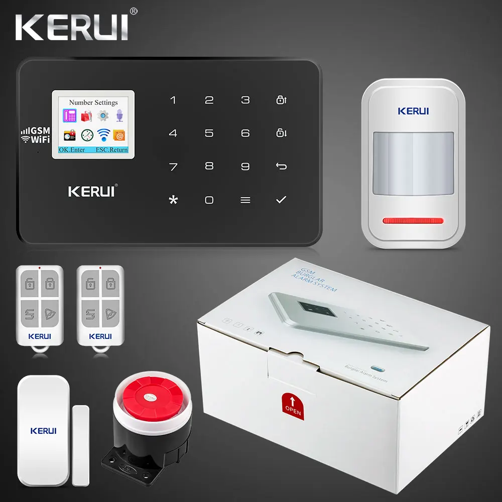black kit Kerui W18 беспроводная Wifi домашняя сигнализация GSM IOS Android приложение управление ЖК GSM SMS Охранная сигнализация для дома охранная сигнализация - Цвет: black kit