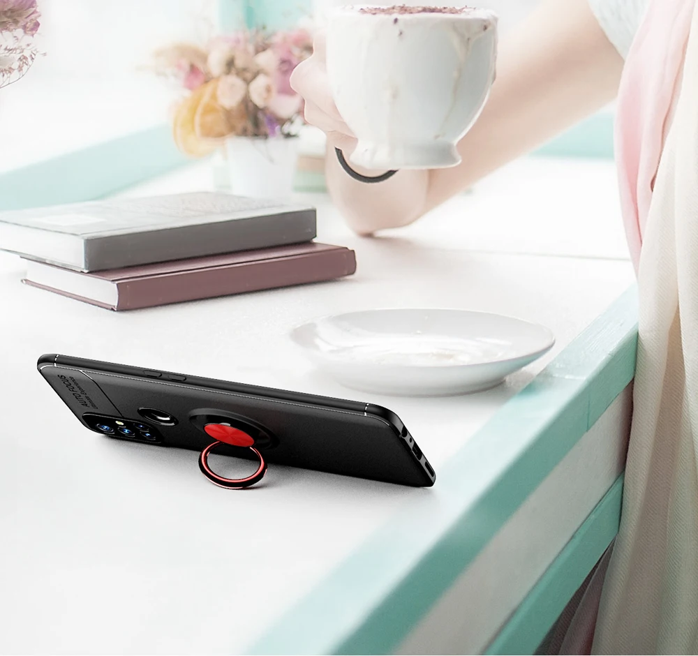 

Soft Silicone Car Mount Protective Cover For OnePlus Nord N10 5G Shockproof Metal Ring Holder Stand Phone Cover