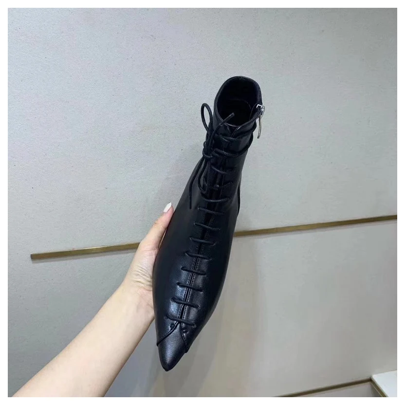 lace black Элегантные ботильоны; женские полусапожки на тонком каблуке с острым носком; женская повседневная обувь на шнуровке; женские брендовые ботинки; ботинки «Челси» на молнии - Цвет: lace black