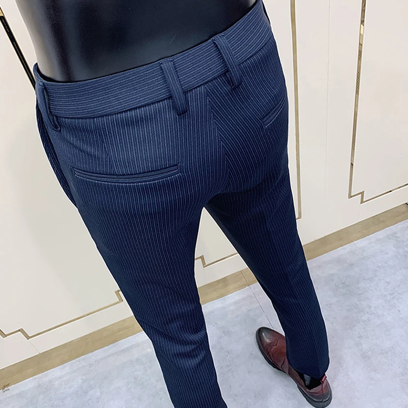 Men Fashion Striped Suit Pant Elegant Slim Fit Social Trousers Pants High Quality Business Office Party Dress Ankle | Мужская одежда