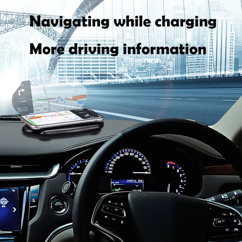Phone Charging Holder Car Qi 10W Wireless Charger Mobile GPS Navigation Head Up Display Projector Bracket Image Reflector | Мобильные