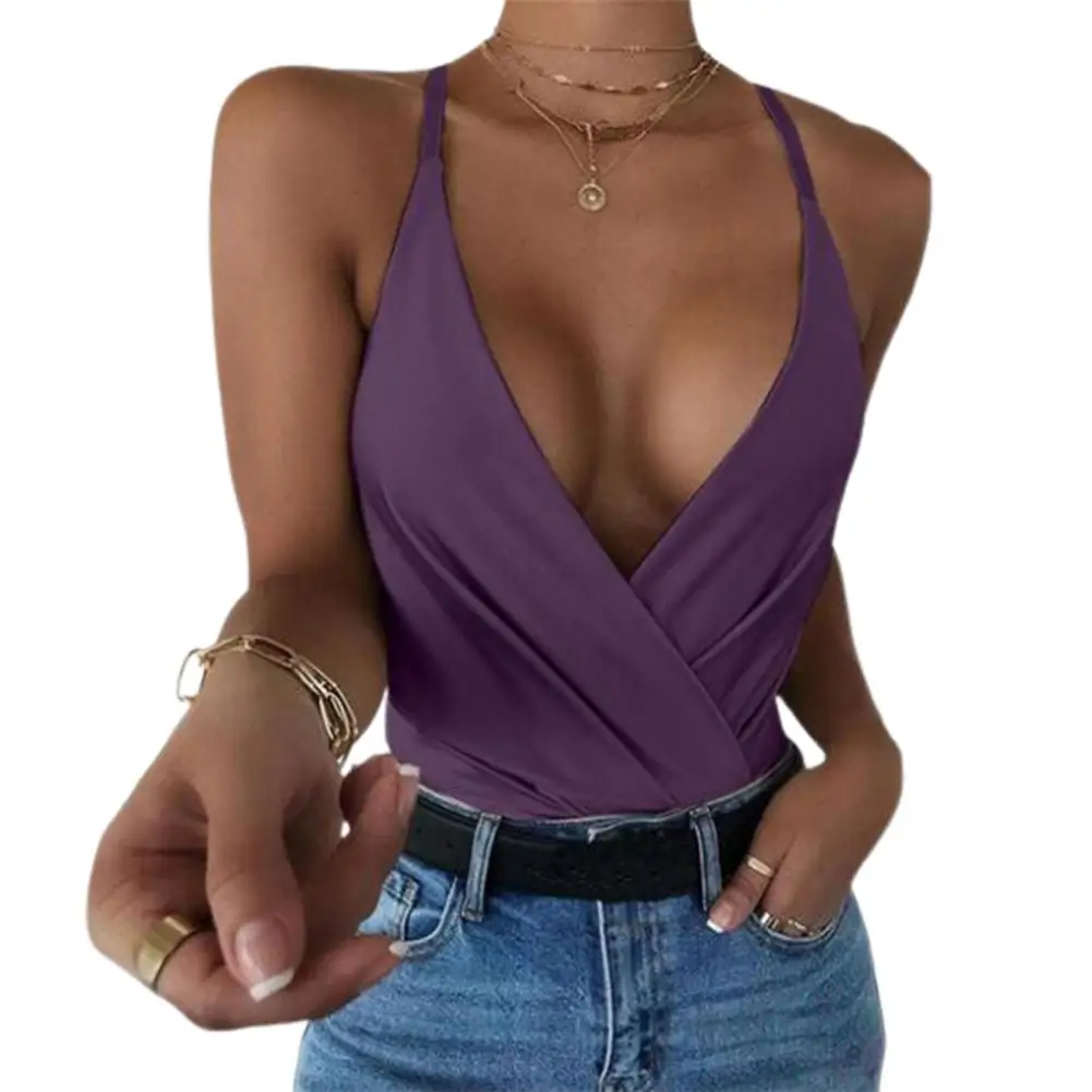 

Sexy Women Vest Solid Color Deep V Neck Spaghetti Straps Front Cross Top Camisole for Summer Vest