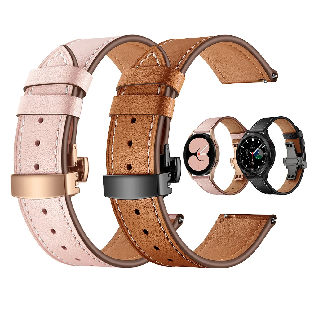 

Strap For Samsung Galaxy Watch 4 Butterfly Buckle Leather Band 44mm 40mm / Galaxy Watch 4 classic 42mm 46mm / Active 2 Watchband