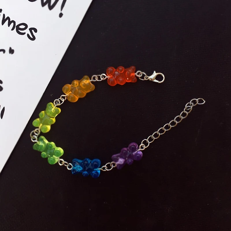 Милый сделанная вручную с принтом Радуга Карамельный цвет медведь браслет