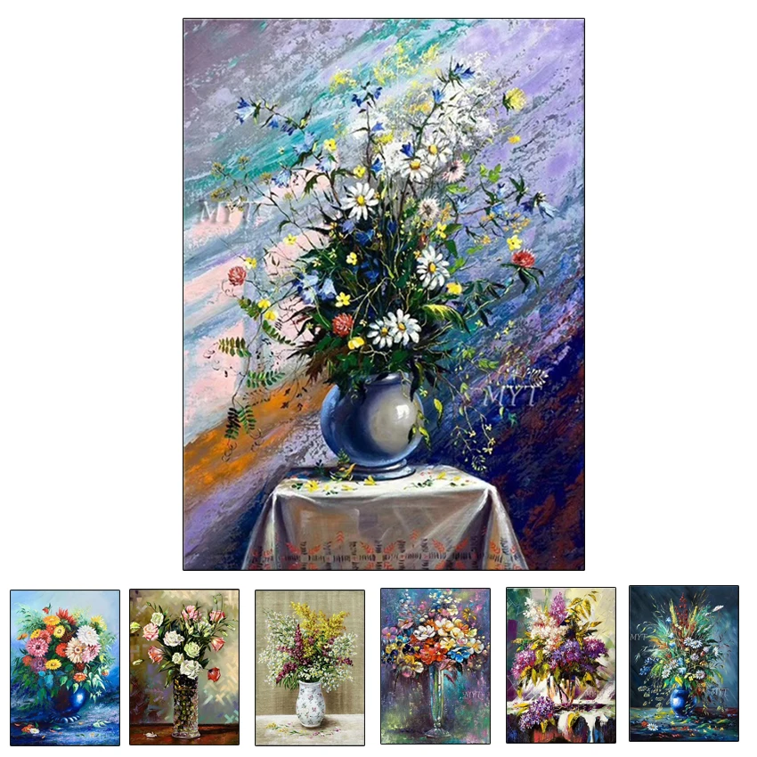 Тяжелая Текстура Цветочная ваза картины маслом холст стена искусство палитра