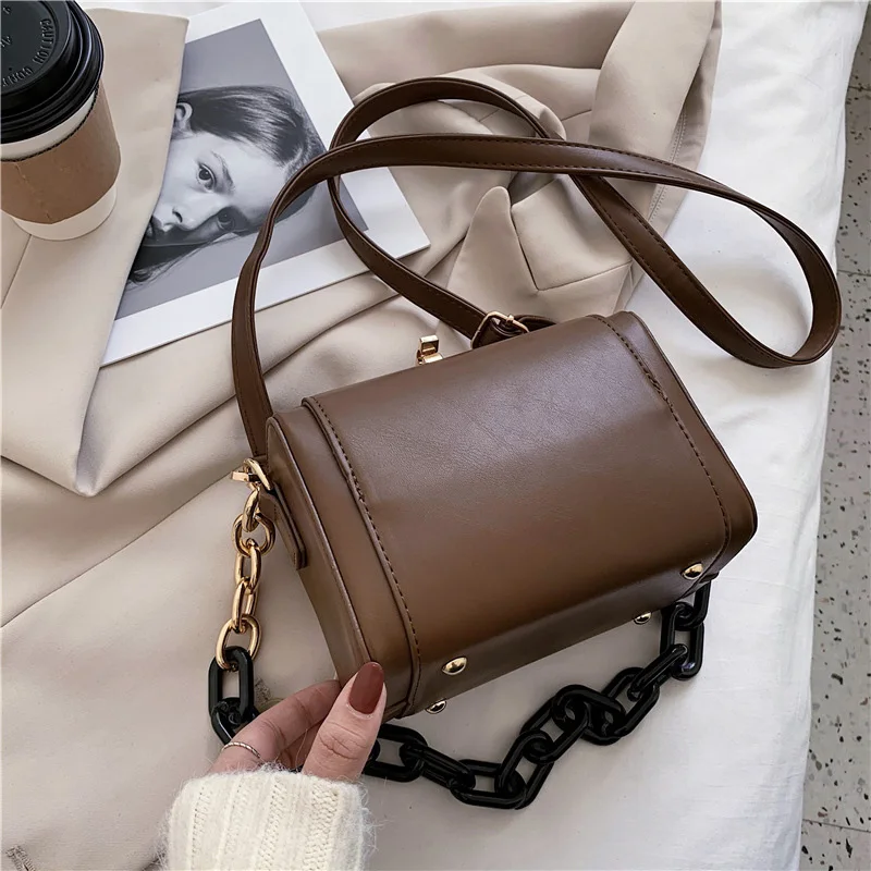 

PU Leather Luxury Designer Handbags for Women 2021 Fashion Girl Female Casual Shopper Solid Color Box Chain Purses Crossbody Bag