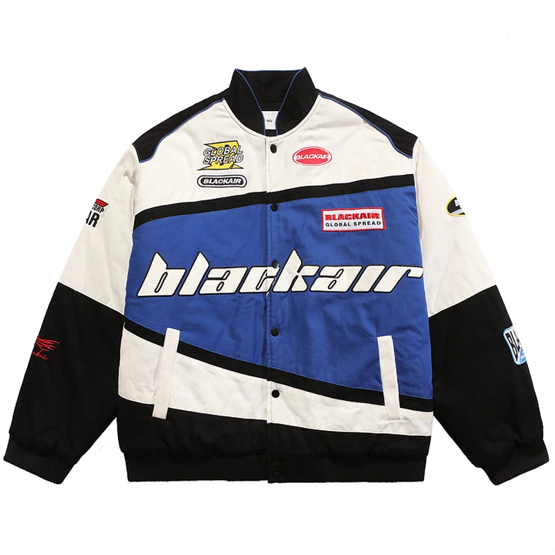 Retro Harajuku Male Motor Biker Jacket Winter Unisex Oversize Letter Embroidery Color Block Streetwear Mens Racing Suit Jackets