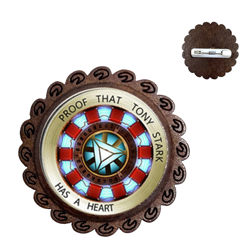 

Mahogany pin, antique jewelry brooch, glass dome, Avenger picture, 25 mm round collar student brooch