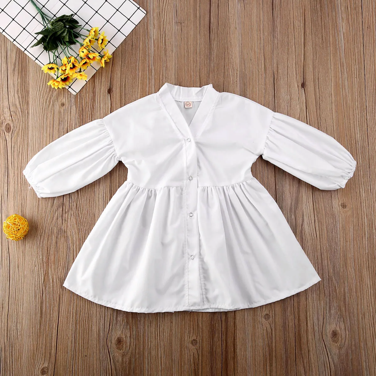1-6Y Toddler Kids Baby Girls Dress Clothes Long Puff Sleeve Waist White A-Line Shirt Top Outfit | Детская одежда и обувь