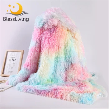 Blessliving Throw Blanket Tie Dye Blanket for Bed Fluffy Soft Plush Bedspread Home Decor Bed Cover Shaggy Blanket Sofa Cobertor 1