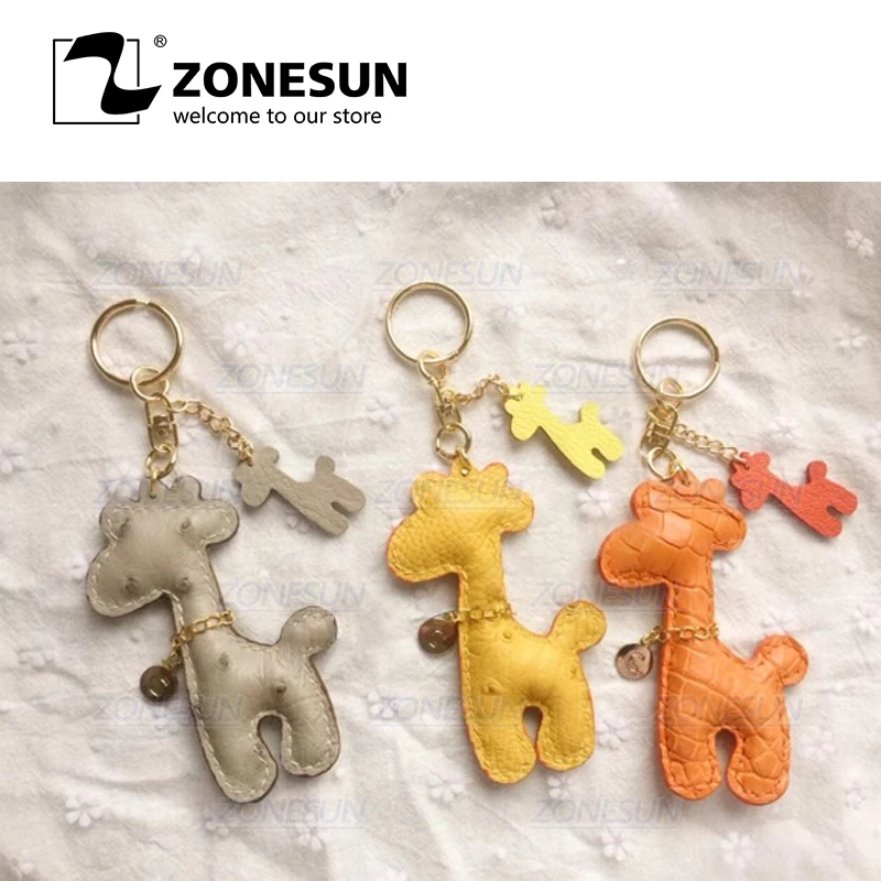 ZONESUN пользовательские Жираф кожаный брелок высечки для ручной работы кольцо