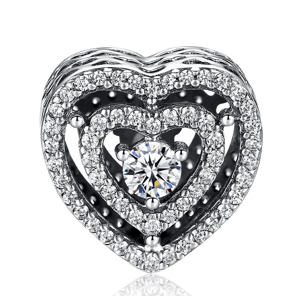

Silver Heart Bead Pendant Charms Fit Women Beads Bracelets Jewelry Gift