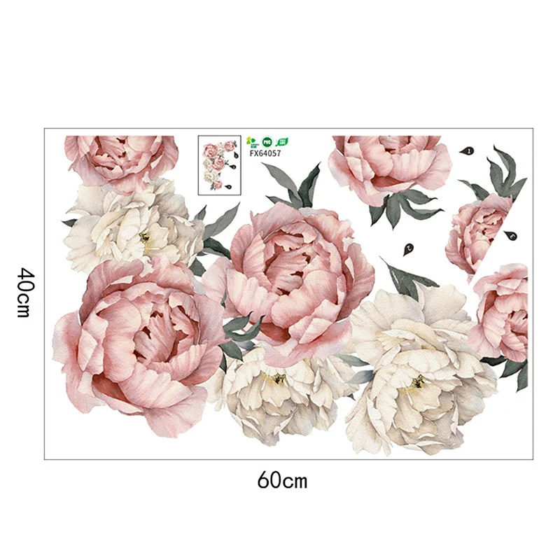 Peony Pink Rose Flower Blossom Wall Stickers Decal Home Bedroom Mural Decor Art | Дом и сад