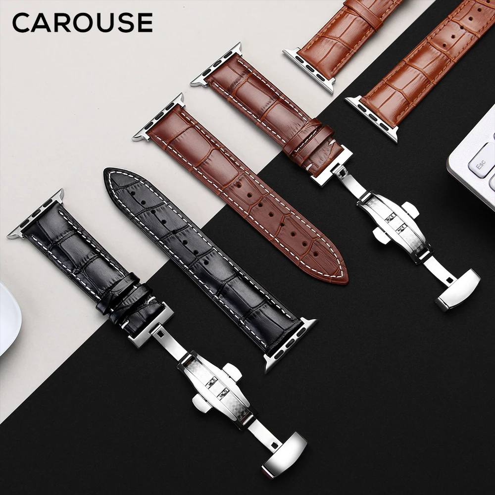 Ремешок для часов Carouse из натуральной коровьей кожи для Apple Watch, ремешок 38 мм, 42 мм, серия 4/3/2/1 iwatch, ремешок для Apple Watch, браслет 40 мм, 44 мм