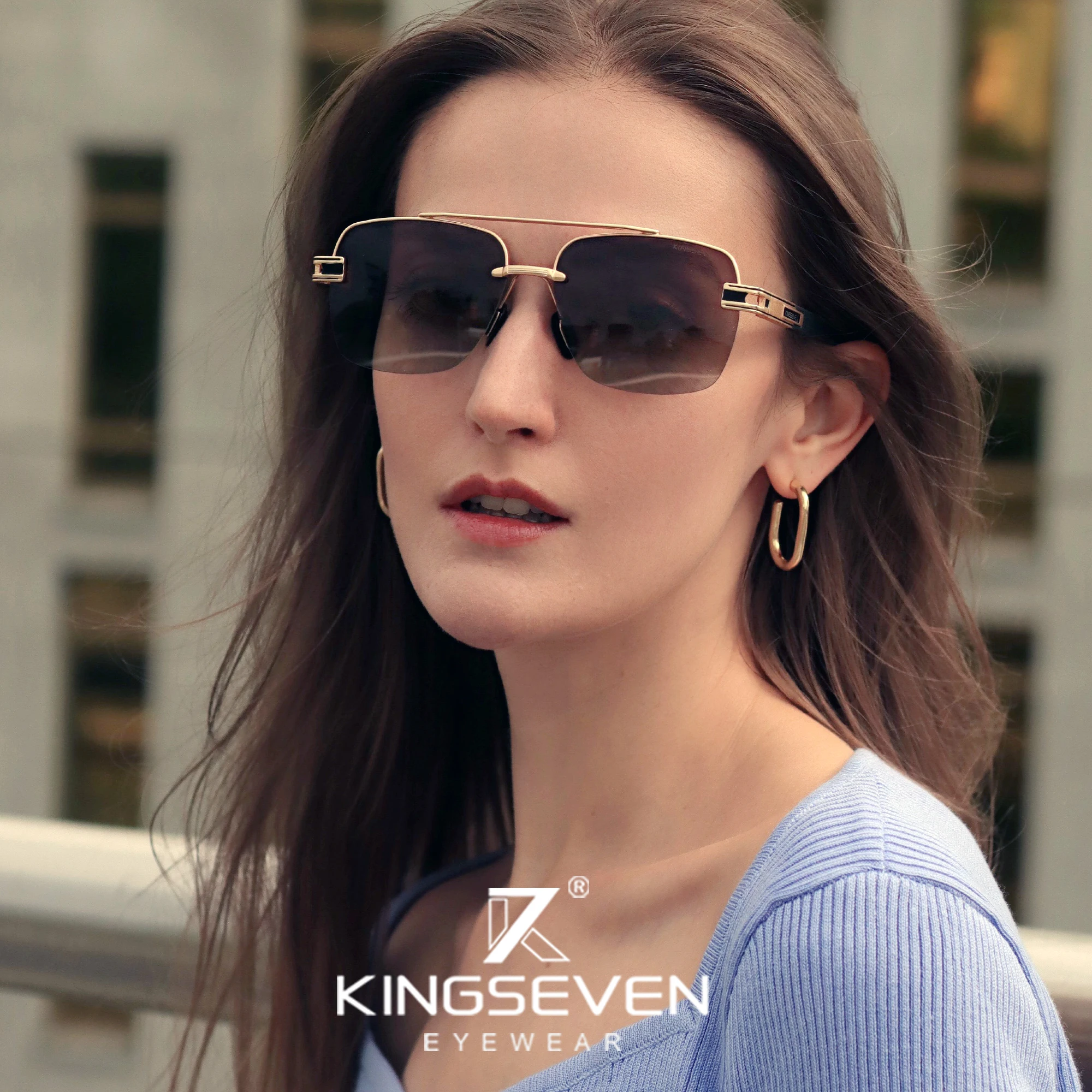 

KINGSEVEN Brand Luxury Design Sunglasses Women Polarized Gradient Sun glasses Semi-Rimless Frame Oculos De Sol Masculino