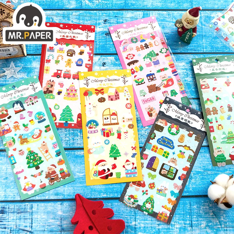 

Mr Paper 6 видов конструкций Carols серия рождественские наклейки Руководство DIY декоративные наклейки на Материал