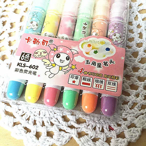 

6 Colors/set Highlighter Pen Office For School Stationery 4 Writing Styles