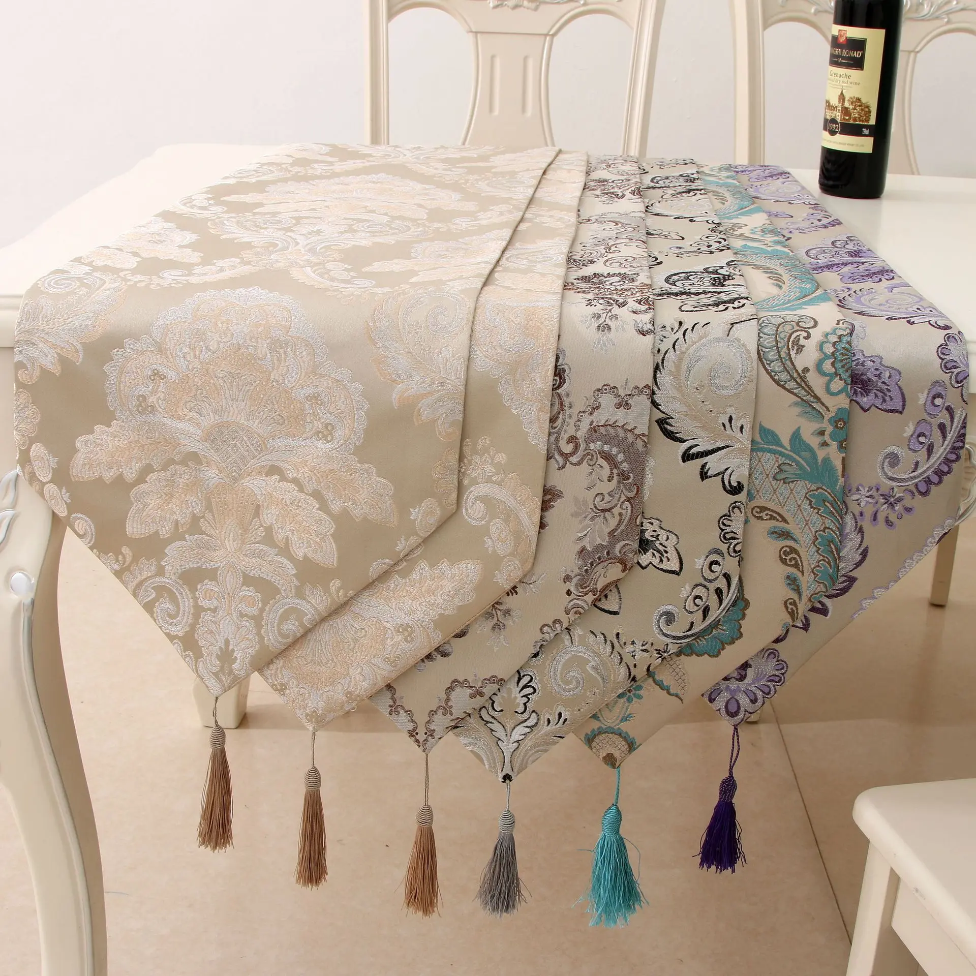 Роскошная Европейская Серебряная жаккардовая скатерть вышитая кровать баннер