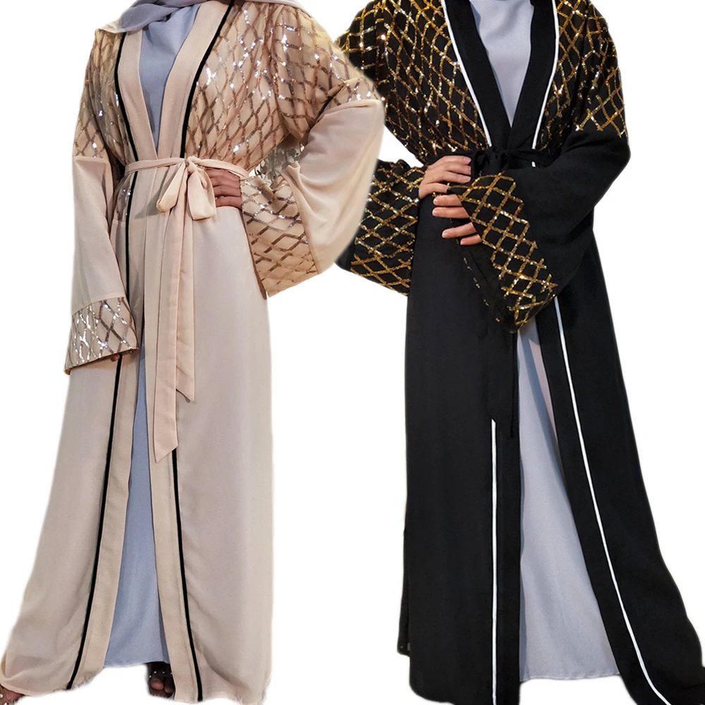 Абая Oprn кимоно с блестками джилбаб Дубай мусульманское платье макси женский