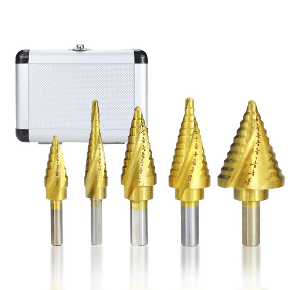 Ступенчатое Коническое сверло 5 шт. по дереву и металлу с титановым покрытием из
