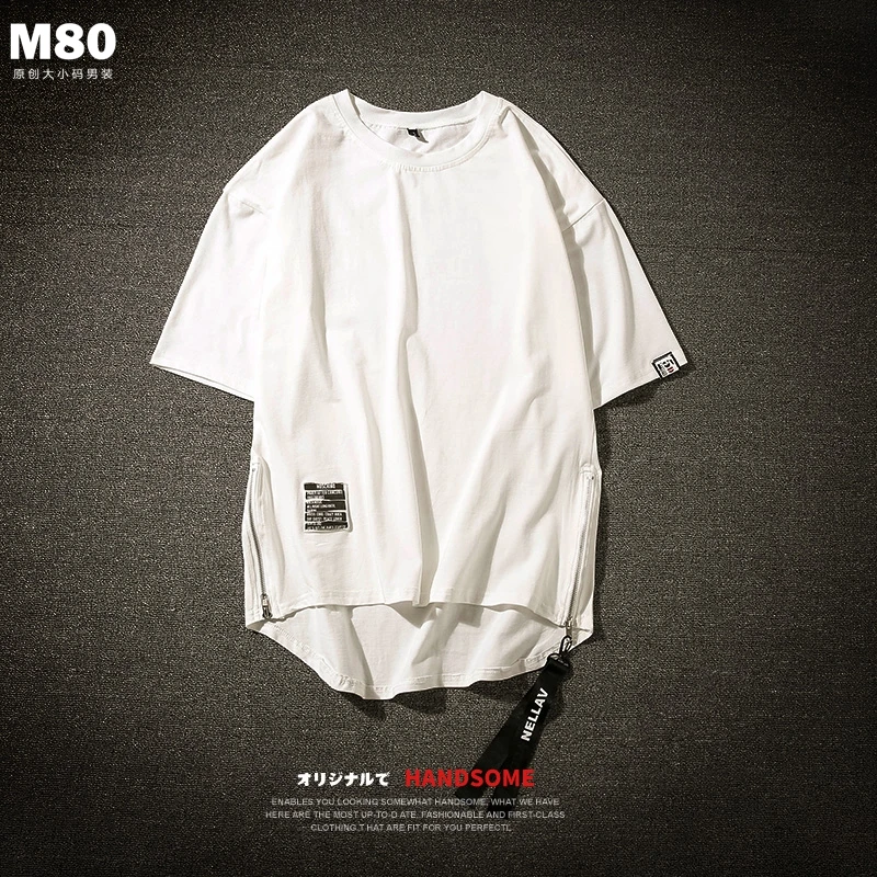 Мужская свободная футболка в стиле хип-хоп с коротким рукавом на молнии сбоку