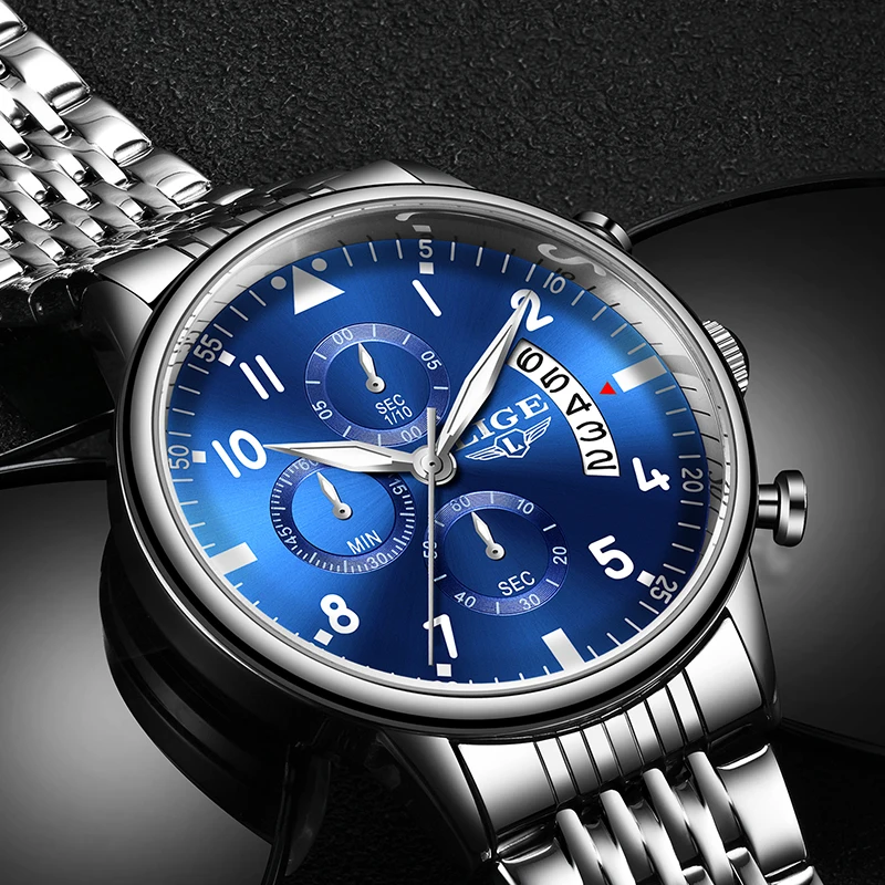 LIGE мужские часы лучший бренд класса люкс кварцевые спортивные Дата Мода Бизнес