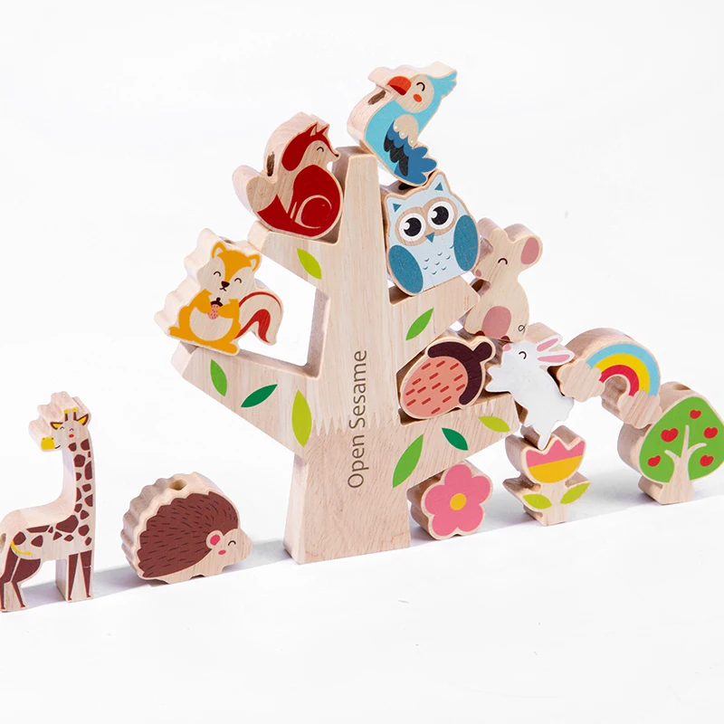 

Log Forest Building Block Cartoon Animal Model 14PCS Balance Game Kindergarten Supplie Children's Early Montessori Education Toy
