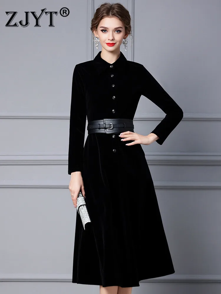 

Elegant Runway Autumn Winter Long Velour Dress for Women 2022 New Year Christmas Evening Party Vestidos Vintage Black Robe Femme