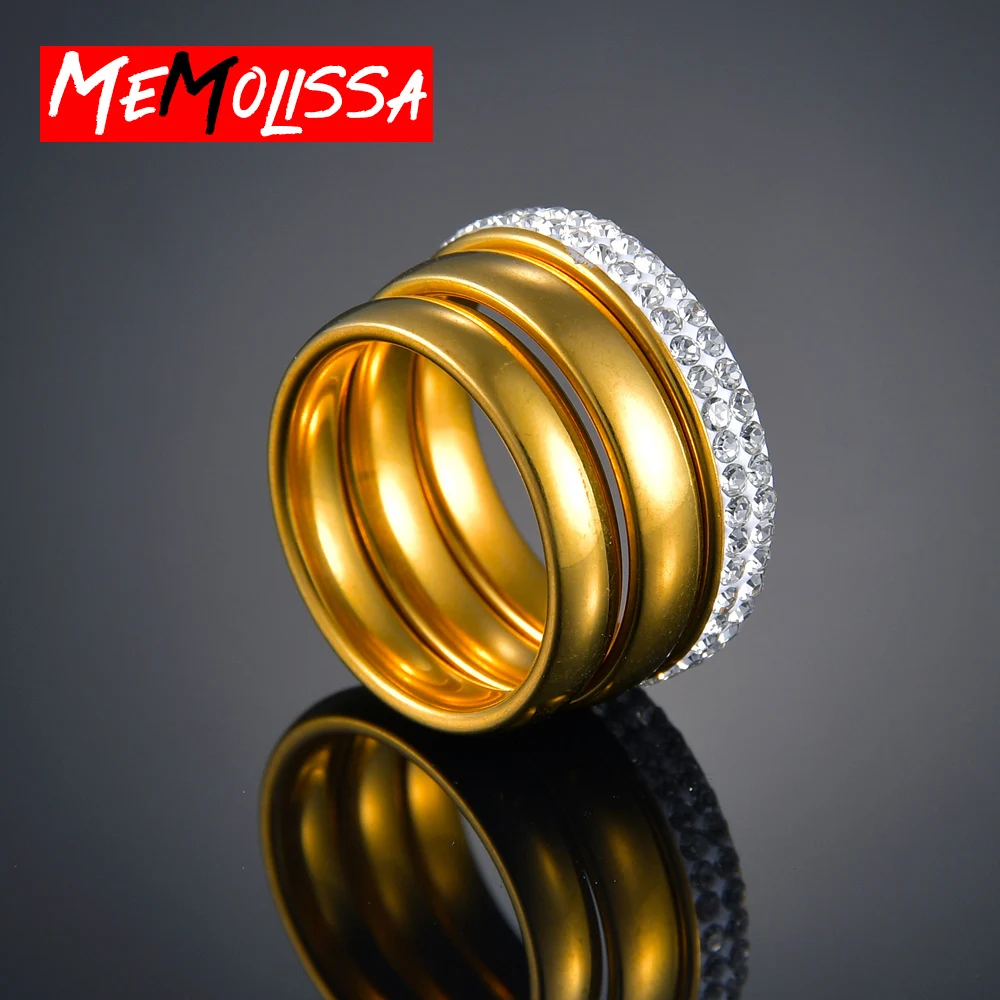 

3pcs/set Gold Colors Thin Stacking Ring Set 4mm x3 Crystal Spiral Individual Stacking Stainless Steel Rings For Women Men Gifts