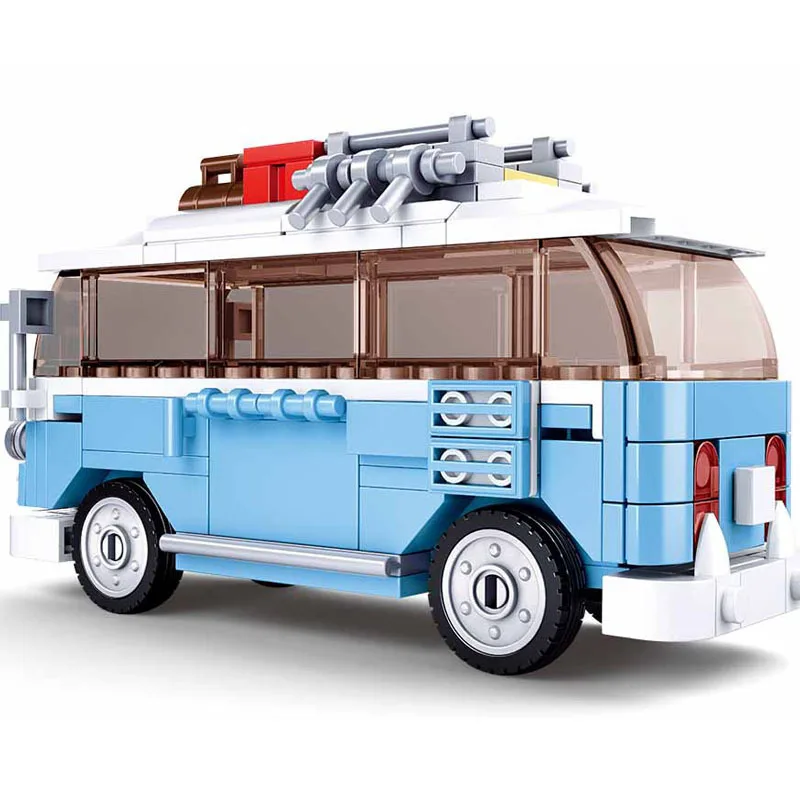 

233PCS T1 Van Car Outdoor Camping Party RV Model Building Blocks Technic Blue Bricks Kids Toys For Boy Children Gifts